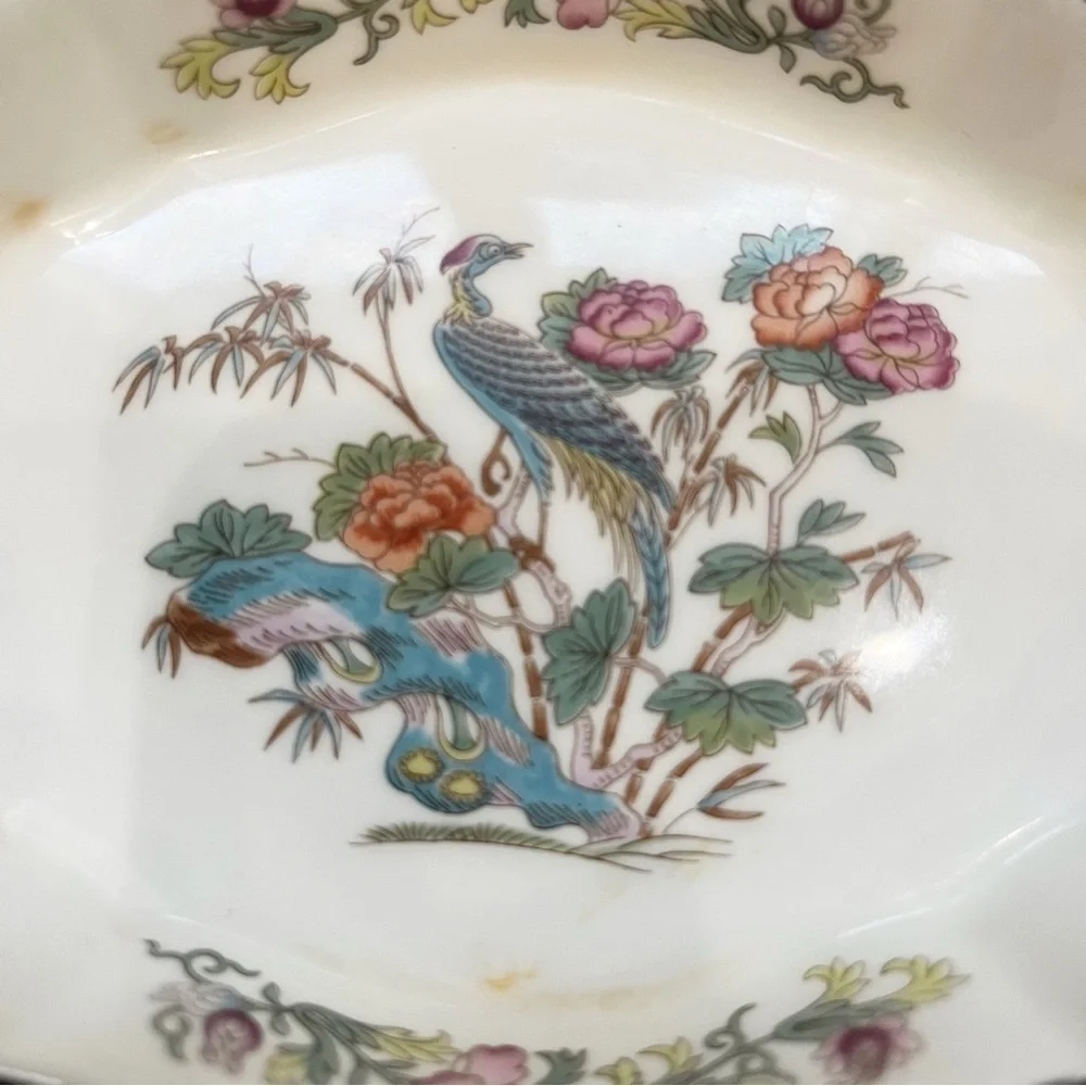 Vintage Wedgwood Kutani Crane Bone China Small Jewelry Trinket Dish White 5”x4”